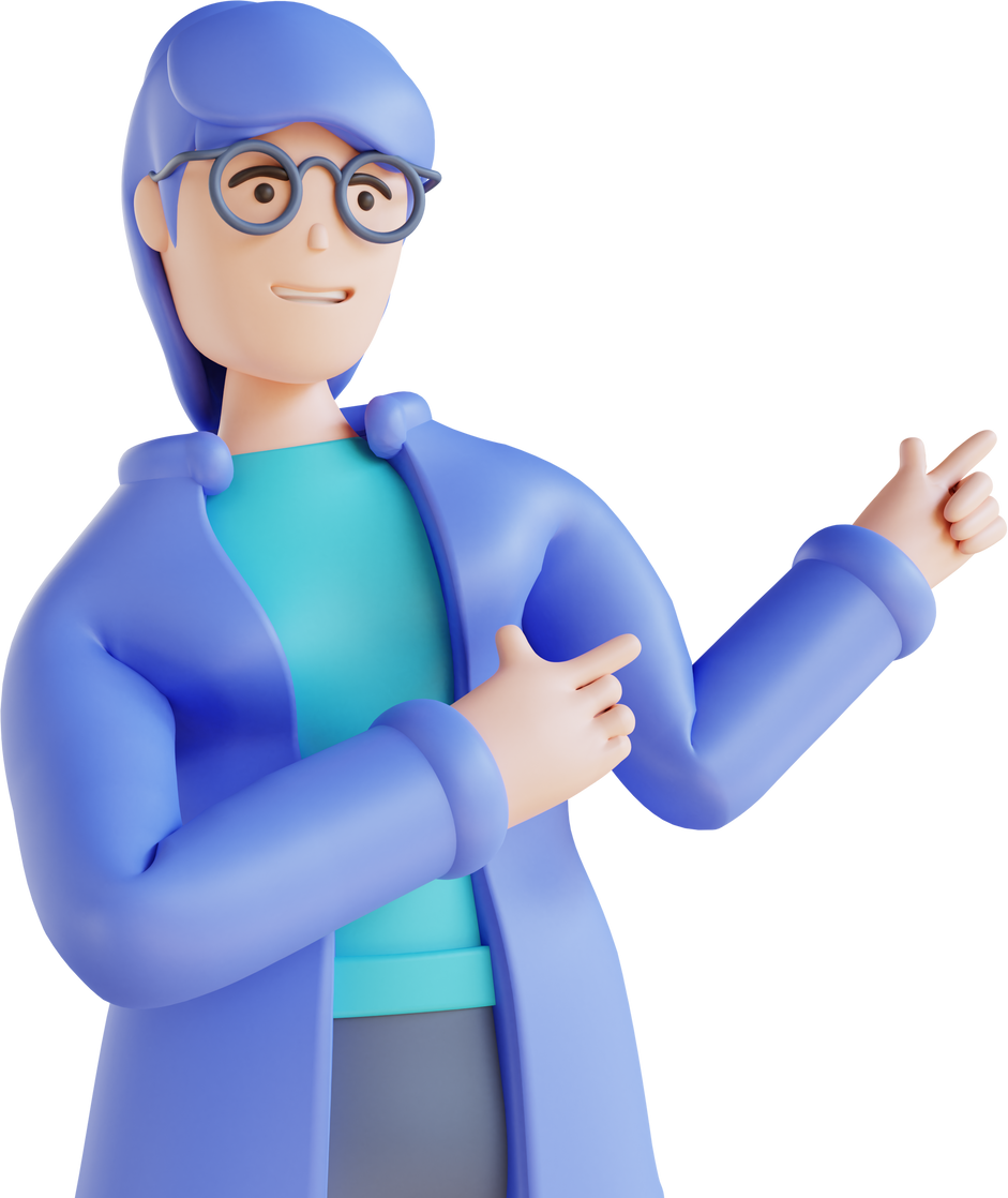 3D illustration woman pointing aside